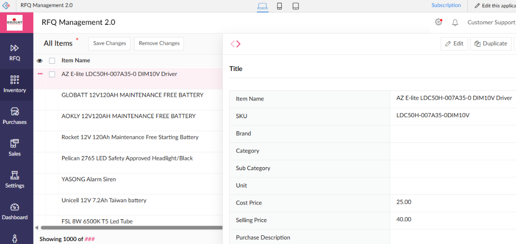 Delight RFQ Management 3